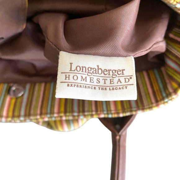 Longaberger Small Tote Bag Purse Multi Stripe Canvas Double Handle Casual Travel - Picture 12 of 14